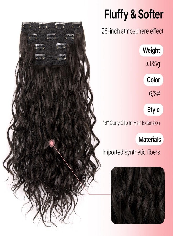 AliLeader 4Pcs Curly Extensions Clip in Chestnut Brown Hair Extensions Clip ins 16 Inch Long Wavy Synthetic Hair Extensions (4Pcs,16Inch,6/8#) - Image 2